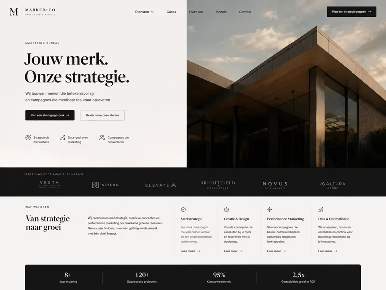 Fictief conceptontwerp van een bureauwebsite, gebruikt als stijldemonstratie
