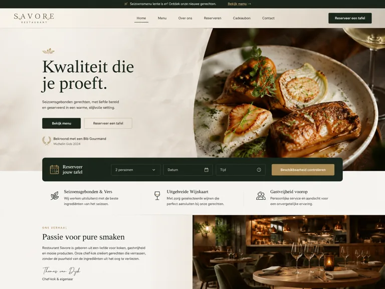 Fictief conceptontwerp van een restaurantwebsite, gebruikt als stijldemonstratie